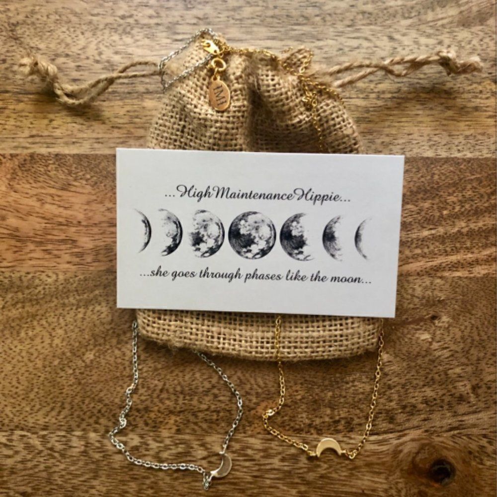 HighMaintenanceHippie Dainty Crescent Moon Goddess Necklaces Silver & Gold Chain
